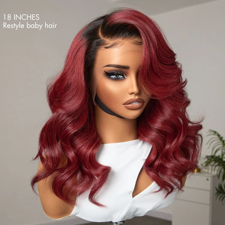 Gorgeous Loose Body Wave Red Hair Wig with Dark Roots Ear-to-Ear 13x4 Frontal Lace Wig - Image 6
