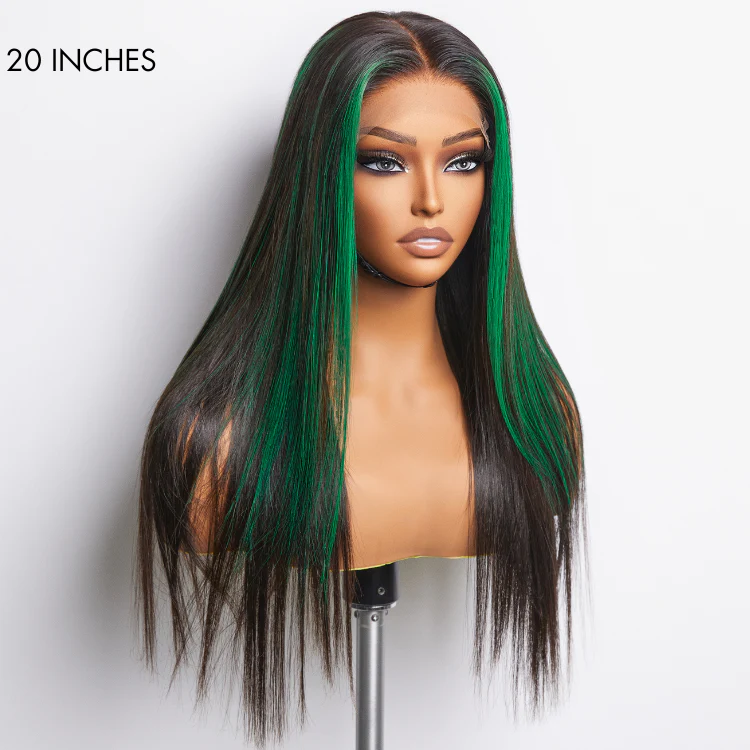 Green Highlight Silky Straight Glueless 5x5 Closure Lace Wig | Large & Small Cap Size - Image 5