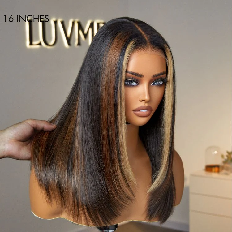 Luxurious Combo Color Highlights Silky Layered Cut Glueless 5x5 Closure HD Lace Wig - Image 3