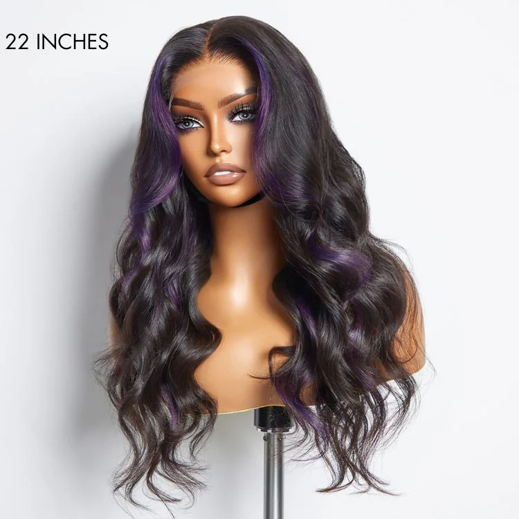Purple Highlights Mid Part Loose Wave Glueless 5x5 Closure HD Lace Wig - Image 4