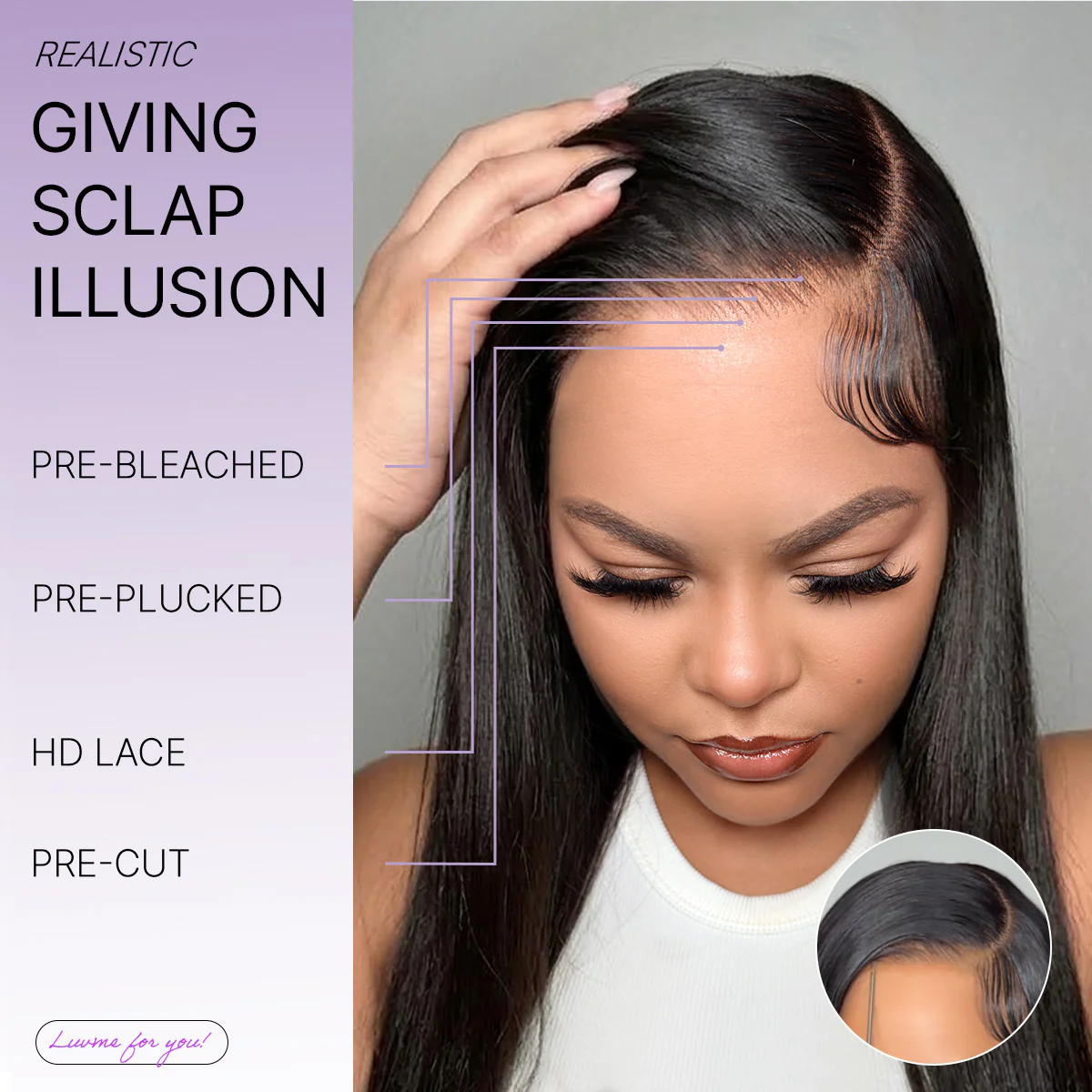 US Only | Luvme All-Day Comfort™ Wig 180% / 250% Density Bone Straight with Baby Hair PartingMax Glueless 7x6 Closure HD Lace Wig Pre-Cut Lace - Image 9