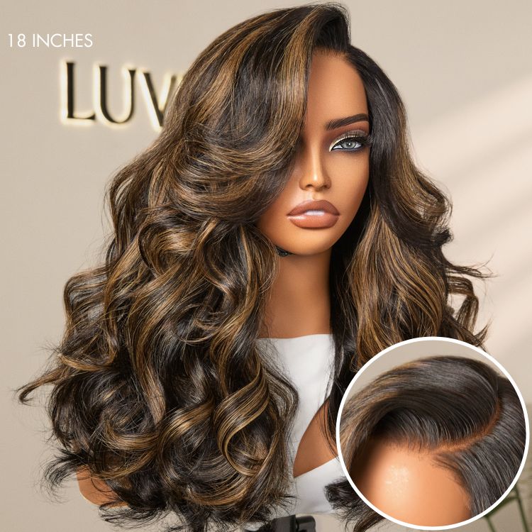 Luvme All-Day Comfort™ Wig 200% Density Brown Highlight Loose Body Wave Glueless Minimalist HD Lace Wig Pre-Cut Lace - Image 3