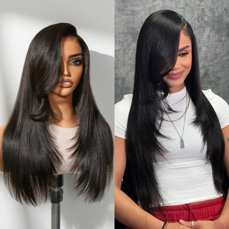 Luvme All-Day Comfort™ Wig 180% Density Butterfly Cut Layered Light Yaki Straight Glueless 7x6 Closure HD Lace Human Hair Wig Pre-Cut Lace