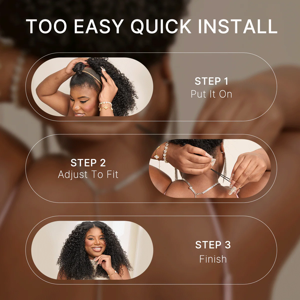 Luvme Too Easy Texture Half Wig 180% Density Fluffy Curly Glueless Flexi-Fit Drawstring Water Wave Wig - Image 5