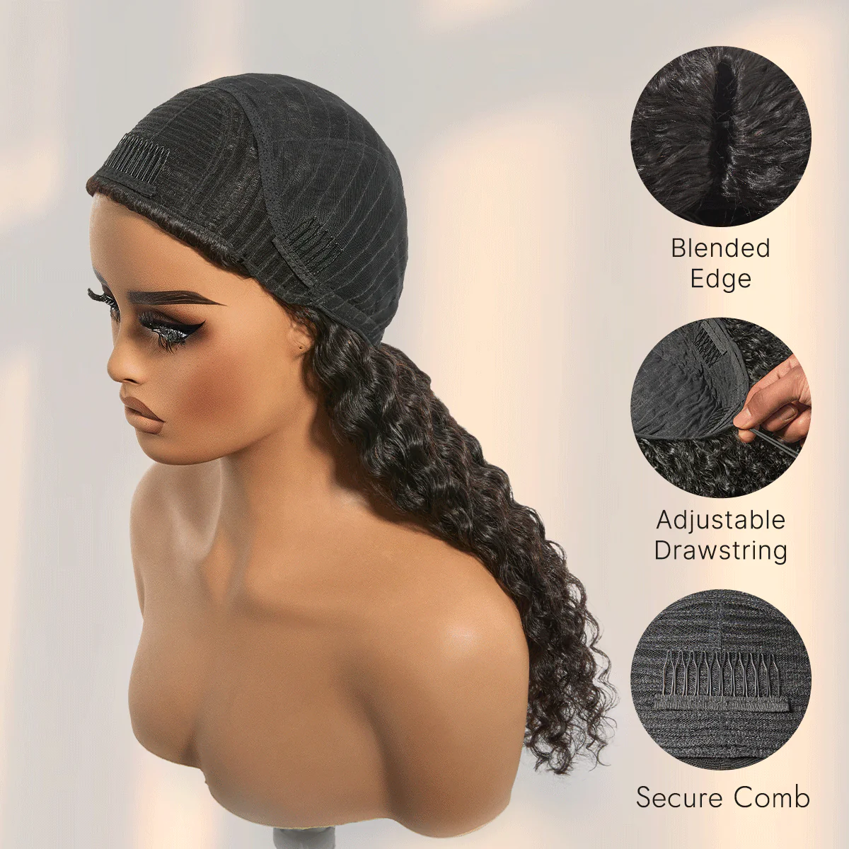 Luvme Too Easy Texture Half Wig 180% Density Fluffy Curly Glueless Flexi-Fit Drawstring Water Wave Wig - Image 7