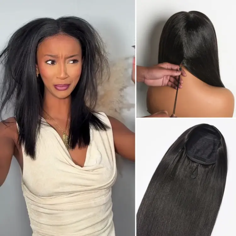 Luvme Too Easy Texture™ 3-In-1 Half Wig 180% Density Kinky Curly / Yaki Straight Glueless Flexi-Fit Drawstring Wig - Image 7