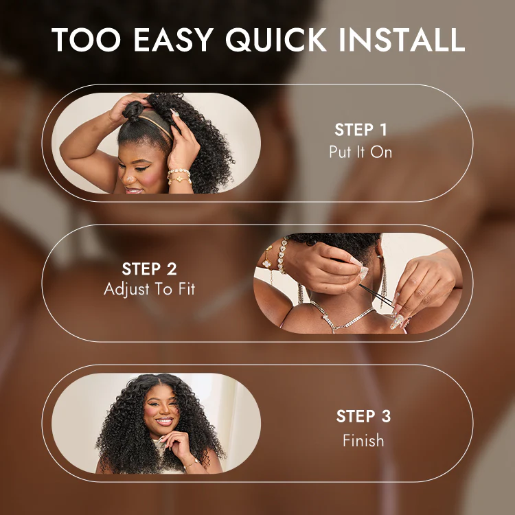 Luvme Too Easy Texture™ Wig 180% Density Kinky Curly / Yaki Straight Glueless V Part Flexi-Fit Drawstring Wig - Image 5