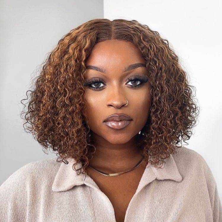 Luvme Hair Mix Color Brown Curly Bob Wig Glueless 13x4 Lace Front Short Wig 100% Human Hair - US Only - Image 4