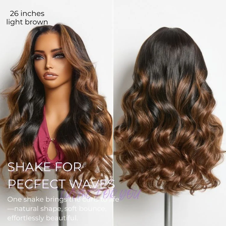 NatureMAX™ 200% Density Glueless 13x4 HD Lace Front Wig Ombre Brown Loose Wave Human Hair Wig Pre-Cut Lace Flexi-Fit Drawstring Cap - Image 4