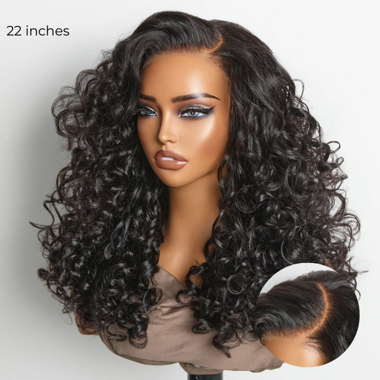 New Customers Only | 180% Density Bouncy Curls Glueless 5x5 Closure Pre-Cut Lace Layered Curly Wig Breathable Cap - US Only - Image 5