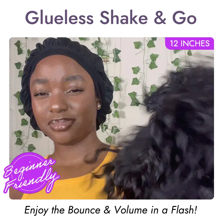New Customers Only | Beginner Friendly Water Wave Minimalist Lace Glueless Short Curly Wig with Bangs - Image 6