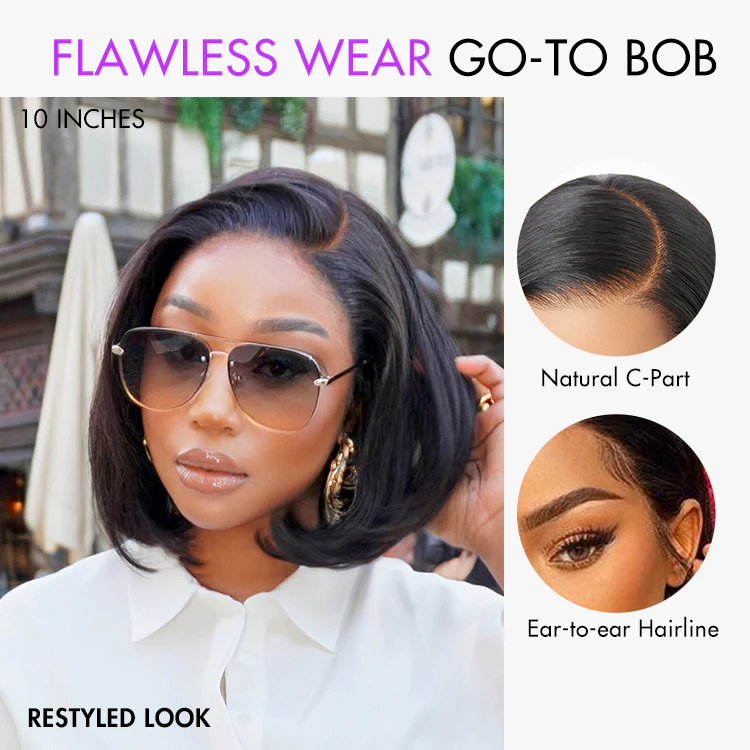 New Customers Only | PreMax Wigs - Natural Black / Blonde Highlight C Part Glueless Lace Front Bob Wig - Image 3