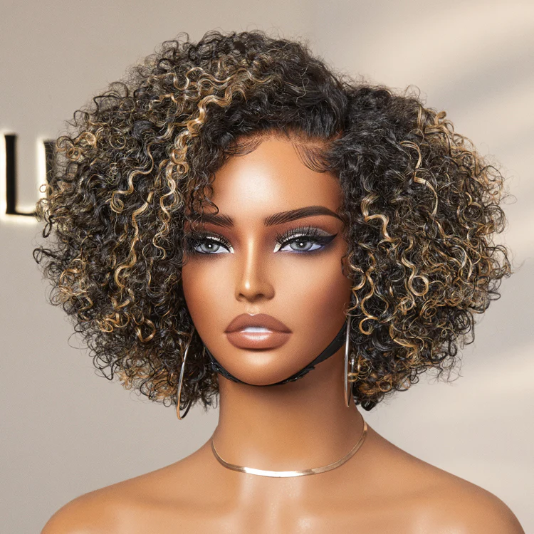 New Customers Only | Trendy Short Cut Curly Minimalist HD Lace Glueless Side Part Wig 100% Human Hair - Image 13