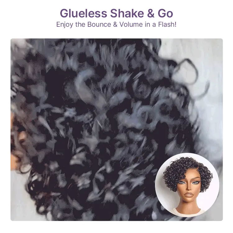 New Customers Only | Water Wave Pixie Cut Water Wave Glueless Minimalist HD Lace Short Curly Wig - Image 2