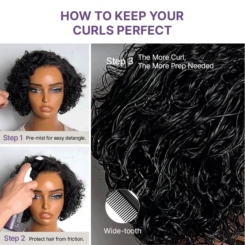 New Customers Only | Water Wave Pixie Cut Water Wave Glueless Minimalist HD Lace Short Curly Wig - Image 6