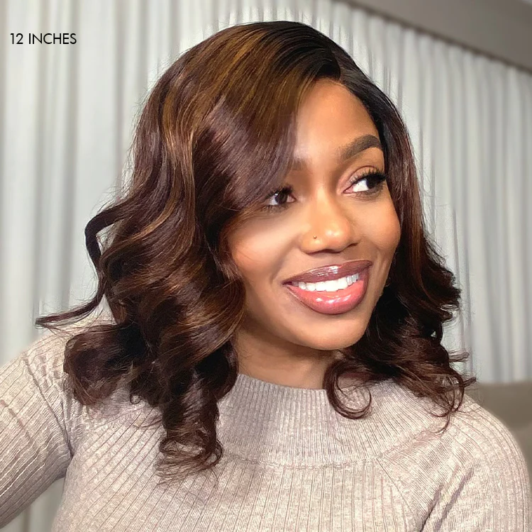 Ombre Brown Loose Wave Minimalist HD Lace Glueless C Part Short Wig 100% Human Hair  - US ONLY - Image 2