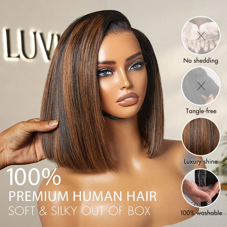 PreMax Wigs | Super Natural Hairline Silky Blunt Cut Bob Glueless 13x4 Frontal Lace Human Hair Short Wig Pre-Cut Lace - Image 11