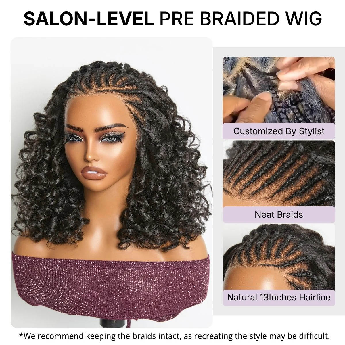 Readitress™ Chic & Voluminous 180% Density Pre-Braided Bouncy Curly Glueless Ear-to-ear 13x4 Frontal Lace Wig - Image 3