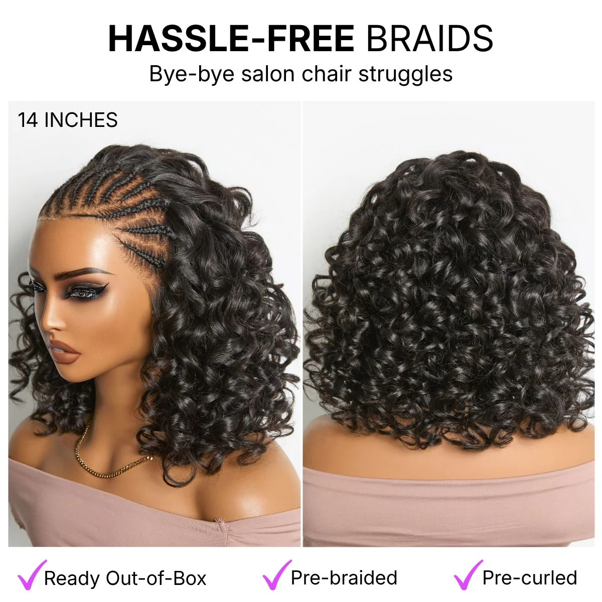 Readitress™ Chic & Voluminous 180% Density Pre-Braided Bouncy Curly Glueless Ear-to-ear 13x4 Frontal Lace Wig - Image 4