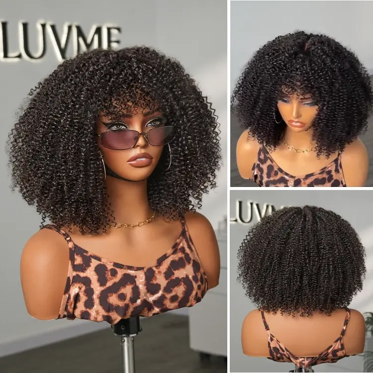 Breathable Cap Ready to Go Bouncy Jerry Curl Glueless Minimalist Lace Curly Wig with Bangs - Image 2