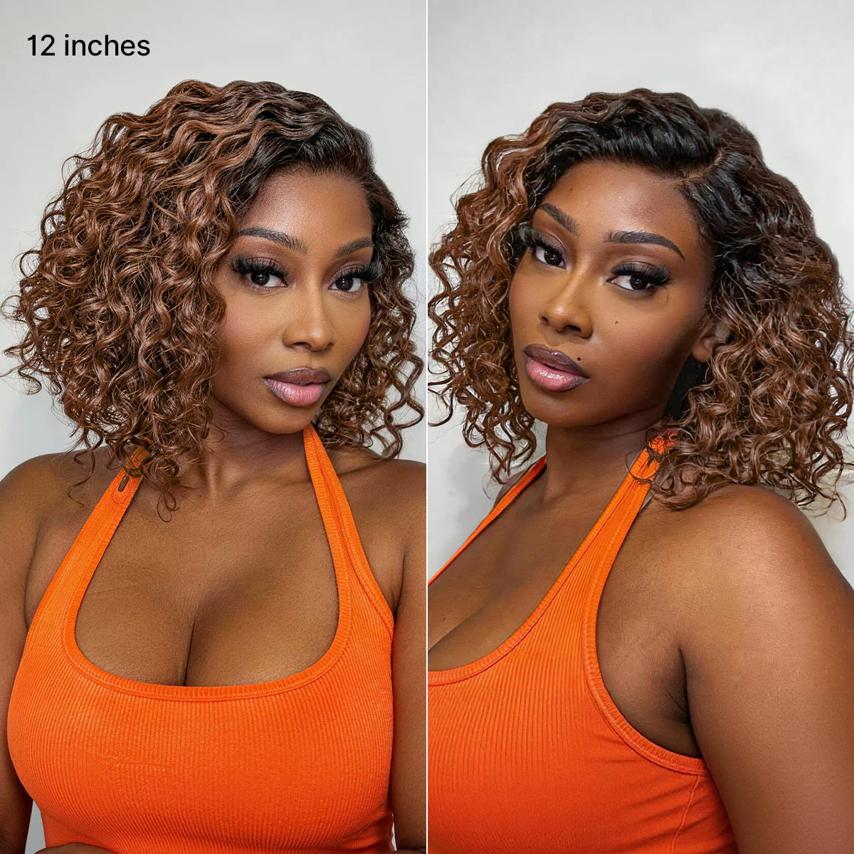 Ready to Go Ombre Brown Water Wave Short Curly Bob Wig Glueless Minimalist HD Lace Wig Pre-Cut Lace - Image 2
