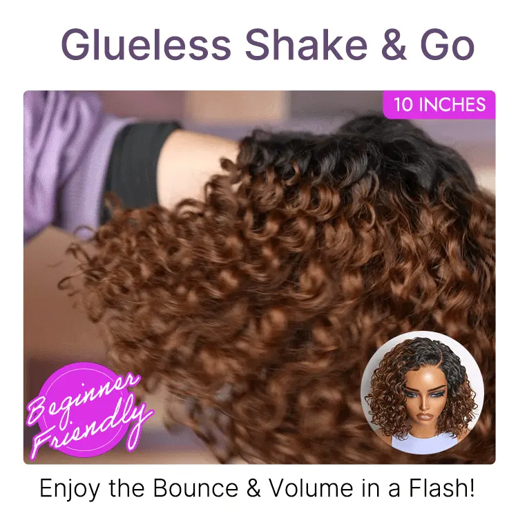 Ready to Go Ombre Brown Water Wave Short Curly Bob Wig Glueless Minimalist HD Lace Wig Pre-Cut Lace - Image 4