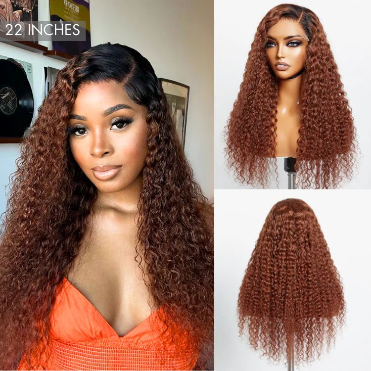 Reddish Brown Ombre Water Wave Glueless 5×5 Closure Lace Wig Pre-bleached - US Only - Image 7