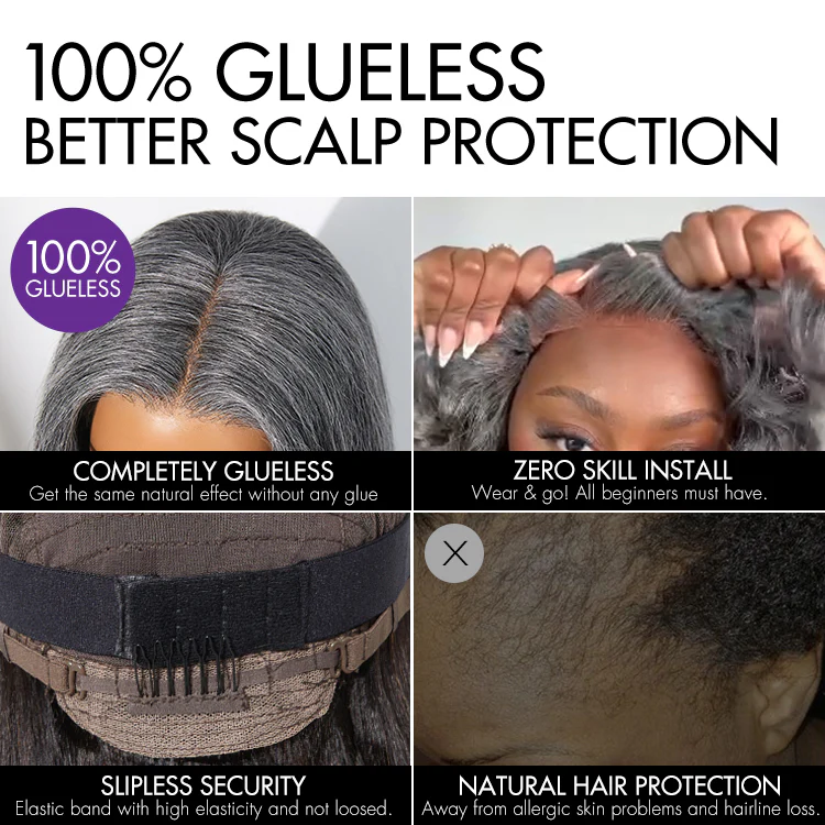 Luvme Hair 180% Density Salt and Pepper Straight Glueless Minimalist HD Lace T Part Grey Wig Pre-Cut Lace - Image 13