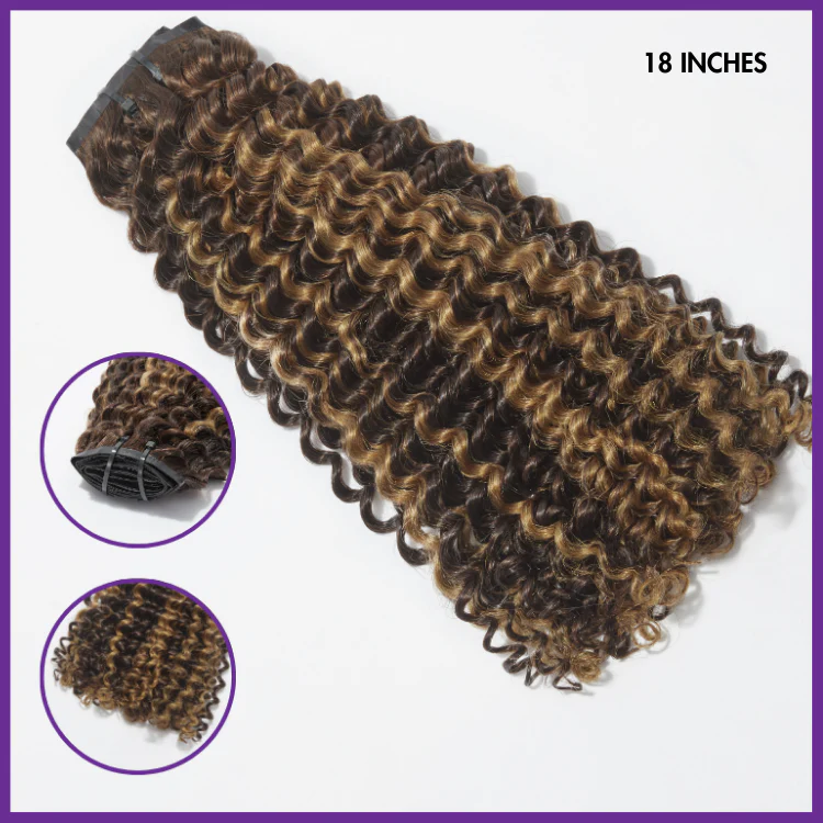 Seamless Brown Highlight Deep Wave Clip in Hair Extensions 135g 9pcs / 7pcs with Free Gift - Image 3