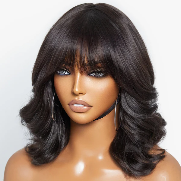 Glueless Beginner Friendly Soft Wavy Curls Bob Wig with Bangs 100% Human Hair - US Only - Image 2