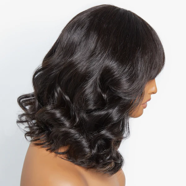 Glueless Beginner Friendly Soft Wavy Curls Bob Wig with Bangs 100% Human Hair - US Only - Image 3