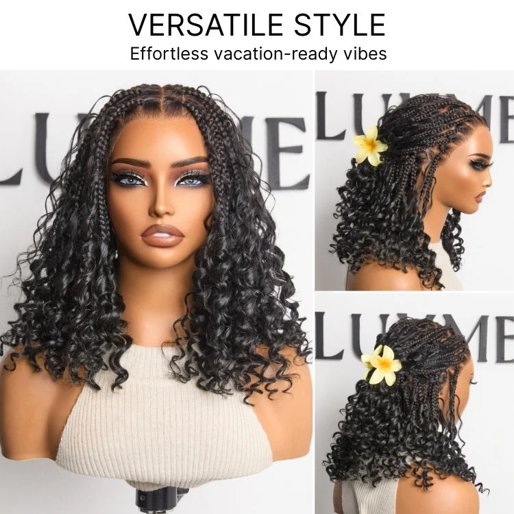 Tiktok Exclusive Deal | HD Full Lace Knotless Boho Curls Braided Bob Wig Flexi Fit Invisi Drawstring Cap - Image 3