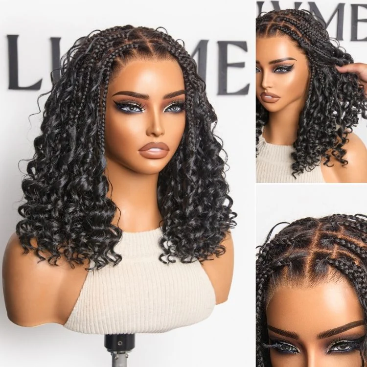 Tiktok Exclusive Deal | HD Full Lace Knotless Boho Curls Braided Bob Wig Flexi Fit Invisi Drawstring Cap - Image 5