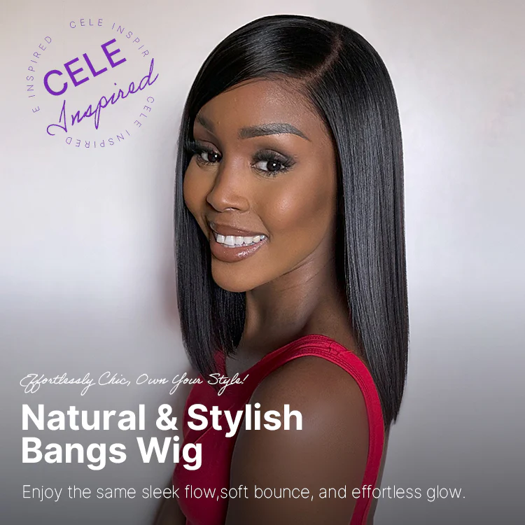 Swoop Bangs Breathable Cap Deep Left C Part Silky Straight Glueless 5x5 Closure Lace Bob Wig - Image 2