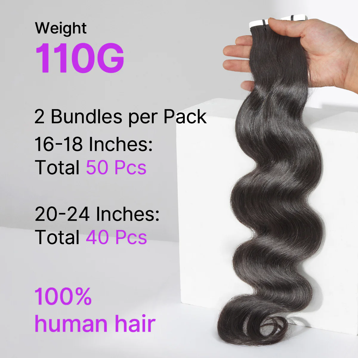 Tape in Extensions Human Hair 110g 40pcs Body Wave Natural Black Seamless Invisible Double Sided Extensions - US Only - Image 9