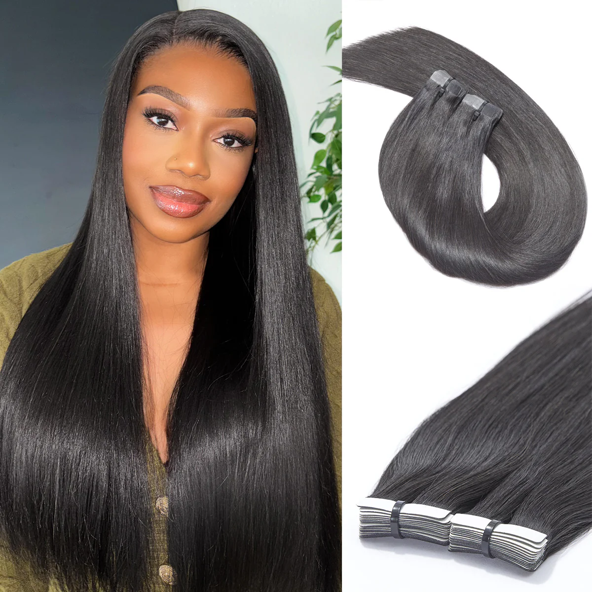 Tape in Extensions Human Hair 110g 40pcs Silky Straight Natural Black Seamless Invisible Double Sided Extensions - US Only