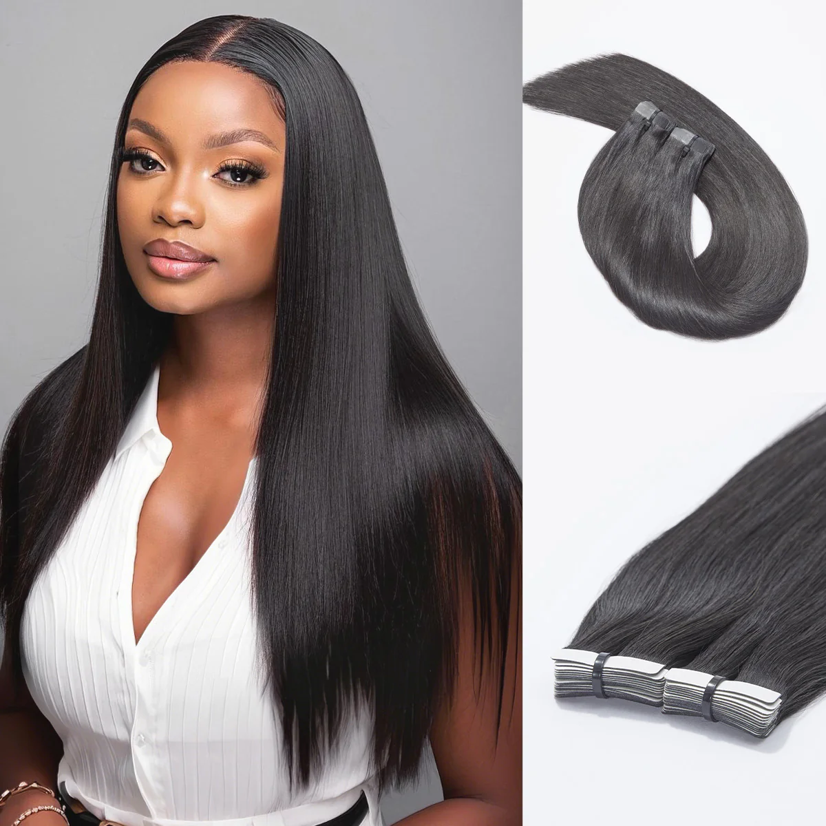 Tape in Extensions Human Hair 110g 40pcs Silky Straight Natural Black Seamless Invisible Double Sided Extensions - US Only - Image 2