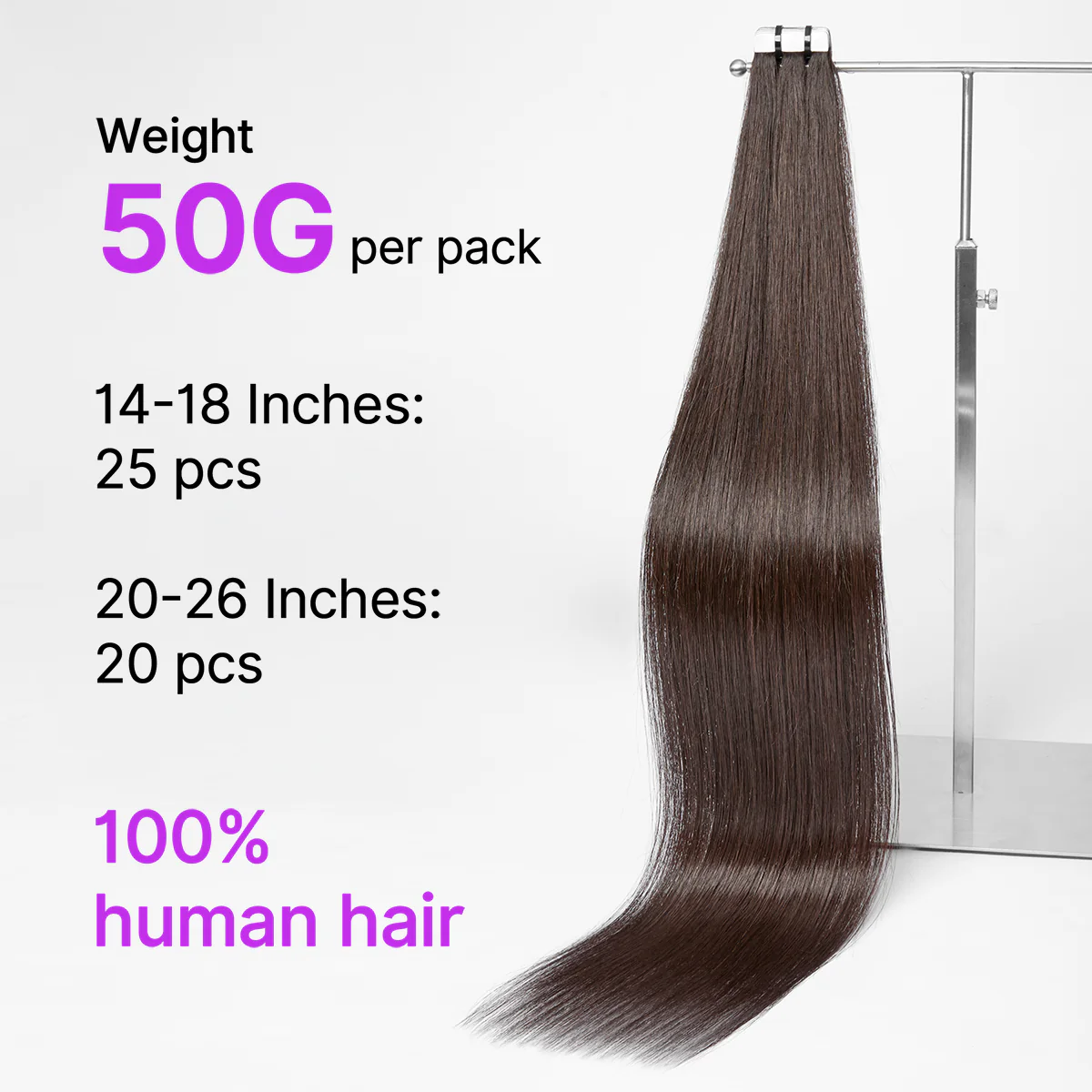 Rich Mocha Brown Tape In Hair Extensions Human Hair 20pcs 50g Silky Straight Invisible Double Sided Tape Extensions - US Only - Image 9