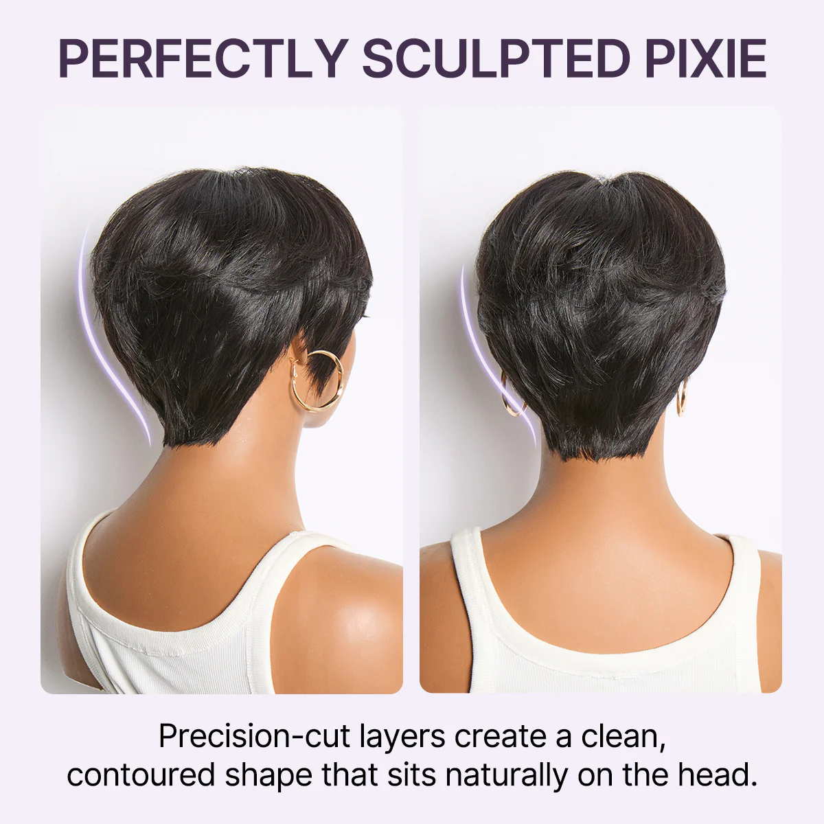 Throw On & Go Natural Black Pixie Cut with Bangs Glueless Minimalist Lace Wig - Image 4