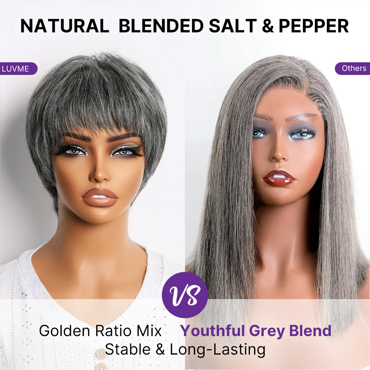 Salt & Pepper 100% Human Hair Short Pixie Cut Glueless Wig with Bangs Ultra Comfort Skin-Like Soft Care Hair Loss Friendly - Image 5