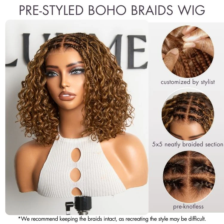 Tiktok Exclusive Deal | Boho Braids Deep Curly Glueless 5x5 Closure Lace with Braided Top Human Hair Wig Pre-Cut Lace - Image 6