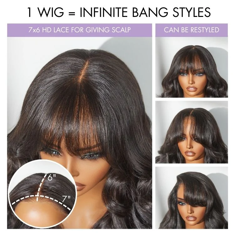Tiktok Exclusive Deal | Luvme All-Day Comfort™ Wig 180% Density Loose Body Wave Glueless 7x6 Closure HD Lace Human Hair Wig with Bangs Pre-Cut Lace - Image 13