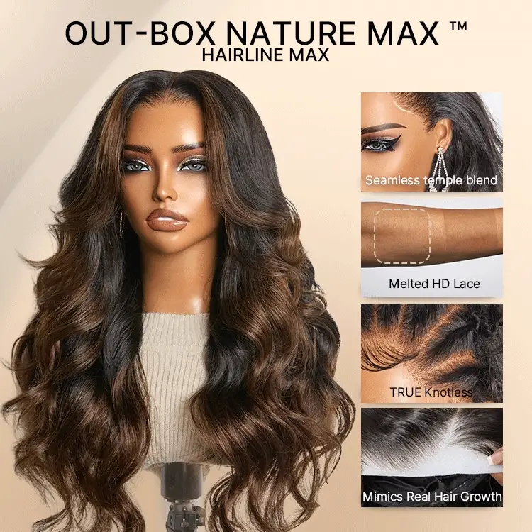 Tiktok Exclusive Deal | NatureMAX 200% Density Ombre Brown / Natural Black Loose Wave Glueless 13x6 / 13x4 HD Lace Front Wig Pre-Cut Lace Flexi-Fit Drawstring Cap - Image 2