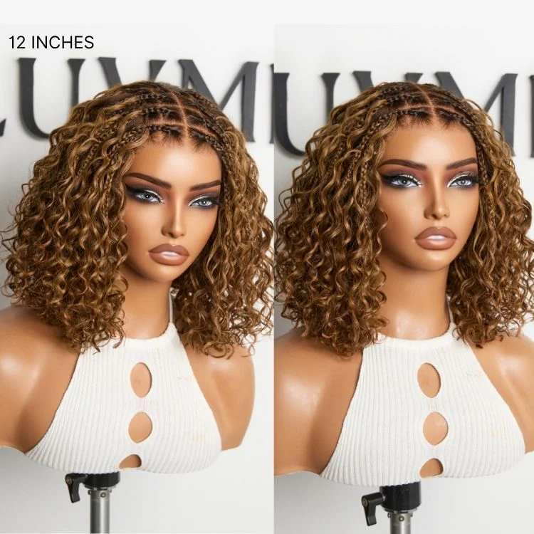 Tiktok Exclusive Deal | Ombre Brown Highlight Boho Braids Deep Curly Glueless 5x5 Closure Lace with Braided Top Human Hair Wig Pre-Cut Lace - Image 3