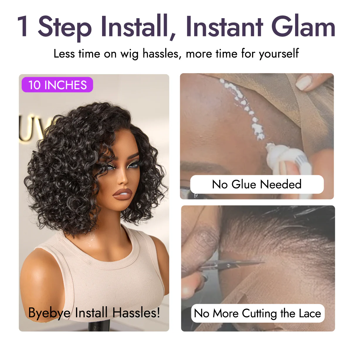 Tiktok Exclusive Deal | Ready to Go Water Wave Short Curly Bob Wig Glueless Minimalist HD Lace Wig Pre-Cut Lace - Image 10