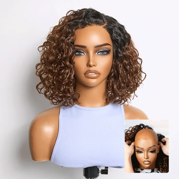 Tiktok Exclusive Deal | Ready to Go Water Wave Short Curly Bob Wig Glueless Minimalist HD Lace Wig Pre-Cut Lace - Image 17