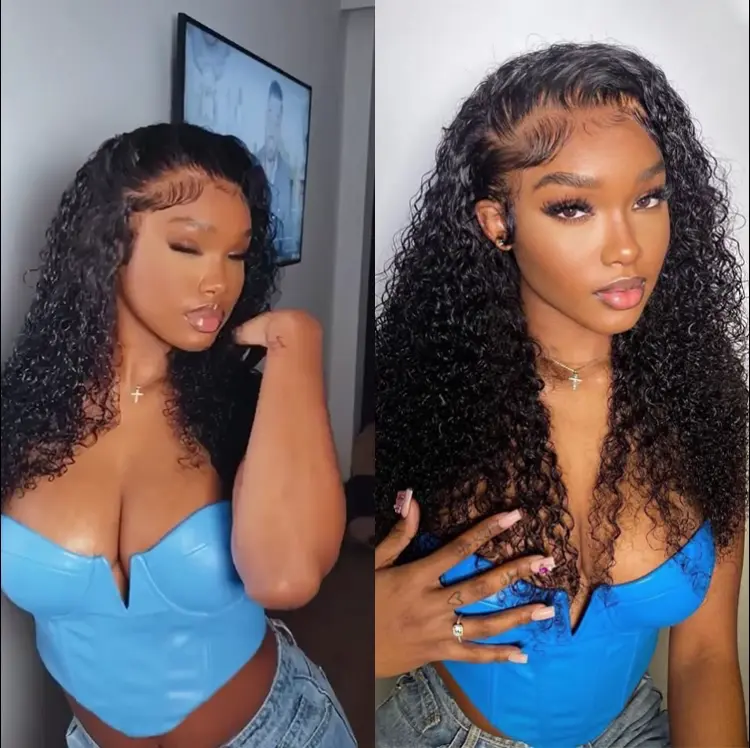 Tiktok Exclusive | PreMax 180% / 250% Density Water Wave Glueless Flexi-Fit Drawstring 13x4 Frontal Lace Fluffy Curly Wig Pre-Cut Lace - Image 3
