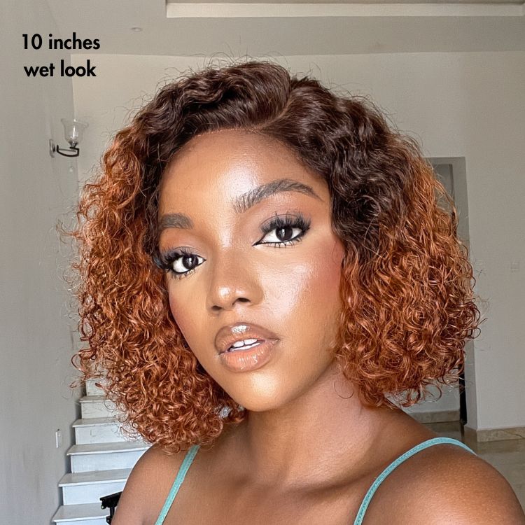 Trendy Mix Brown Short Cut Curly Minimalist HD Lace Glueless Side Part Curly Bob Wig 100% Human Hair - Image 10
