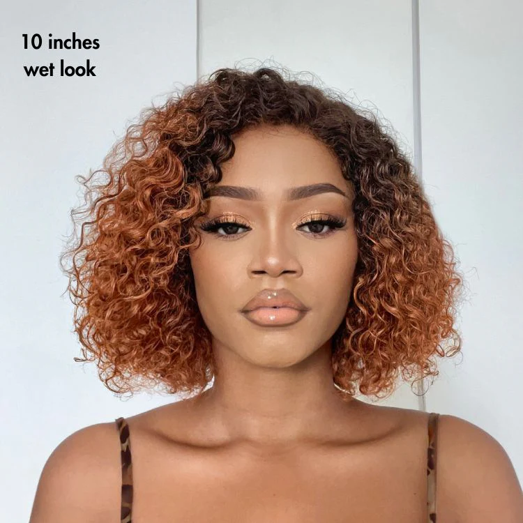 Trendy Mix Brown Short Cut Curly Minimalist HD Lace Glueless Side Part Curly Bob Wig 100% Human Hair - Image 2