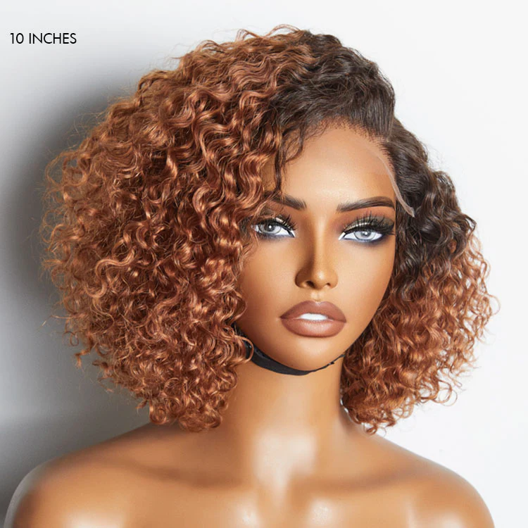 Trendy Mix Brown Short Cut Curly Minimalist HD Lace Glueless Side Part Curly Bob Wig 100% Human Hair - Image 5